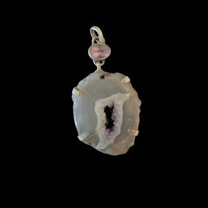 Rare Natural Amethyst Stone-Amethyst Geode Slice Sterling Silver Pendant 2 1/2 “